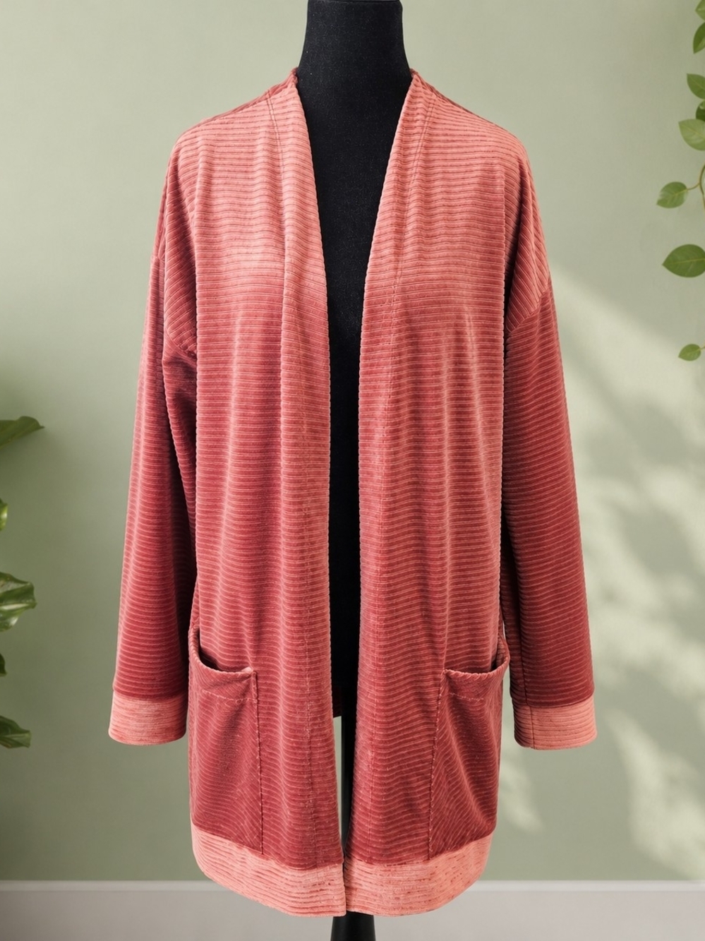 NWT FSL Apparel Amber Velour Cardigan Size M Soft Ribbed Open Front Boutique